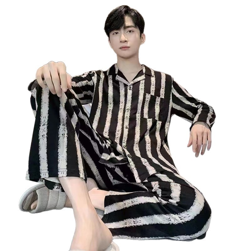 Otoño nuevo pijama de hombre simple rayas ocio primavera otoño invierno set de ropa casera de cuatro estaciones chatter puede ser un agente