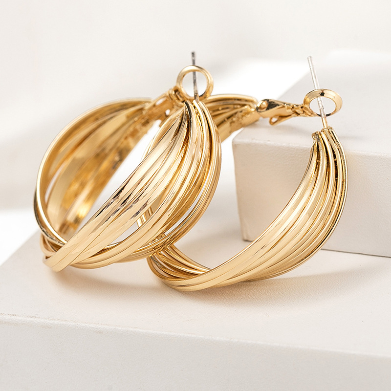 1 Pair Fashion Stripe Solid Color Metal Women's Hoop Earrings display picture 3