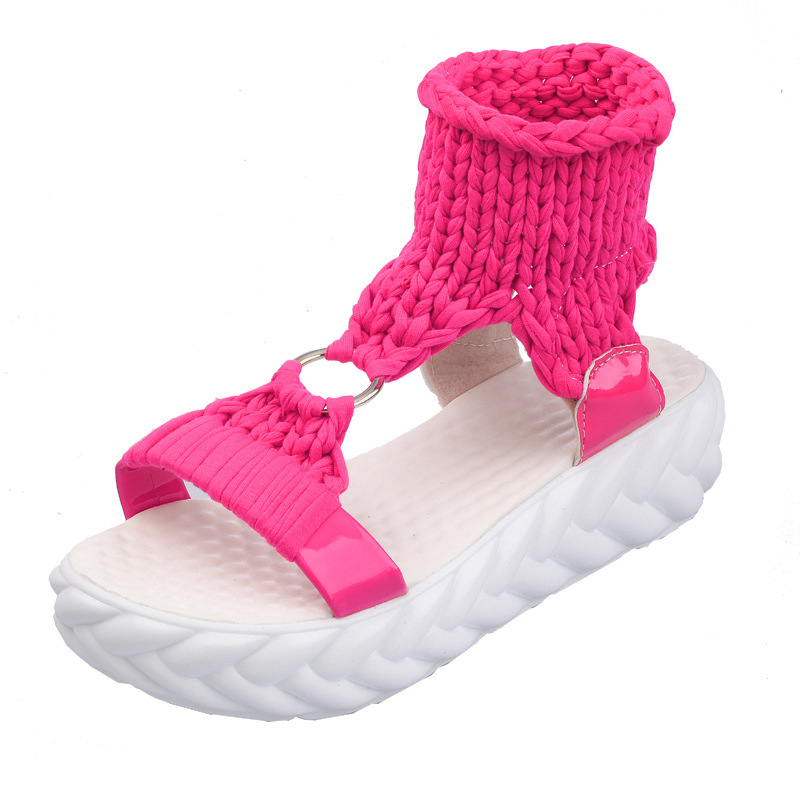 New Thick-soled Soft-soled Open-toed Puffin Thick-soled Sandals Comfortable Wool Knitted Sleeve Foot Goes Sandal