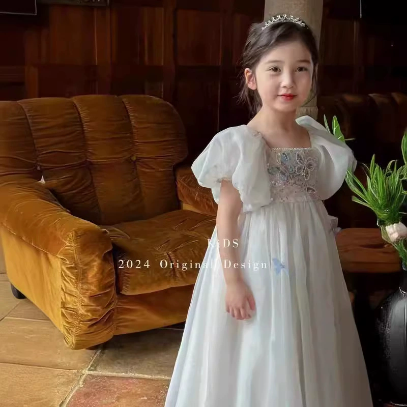 Summer white dress, small princess costume, Birthday gift
