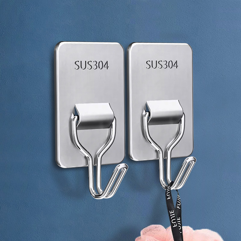 Household Stainless Steel Adhesive Hooks for Dormitory, No-Drill Hooks for Bathroom and Kitchen, Wall-Mounted Towel Hooks Behind the Door Household Stainless Steel Adhesive Hooks for Dormitory, No-Drill Hooks for Bathroom and Kitchen, Wall-Mounted Towel Hooks Behind the Door
