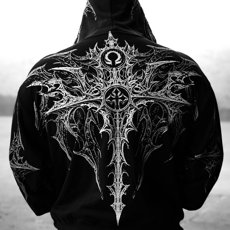 Cross-Border Source Gothic Style American Street Sports Fitness Loose Large Size Printed Terry Zipper Sweatshirt Hoodie
