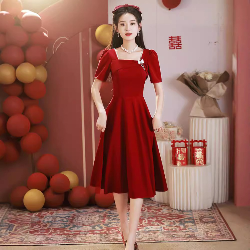 Toast Dress Bride 2024 New Style Small Wedding Engagement dress Usually Wear Wedding Red Dress for Women Toast Dress Bride 2024 New Style Small Wedding Engagement dress Usually Wear Wedding Red Dress for Women