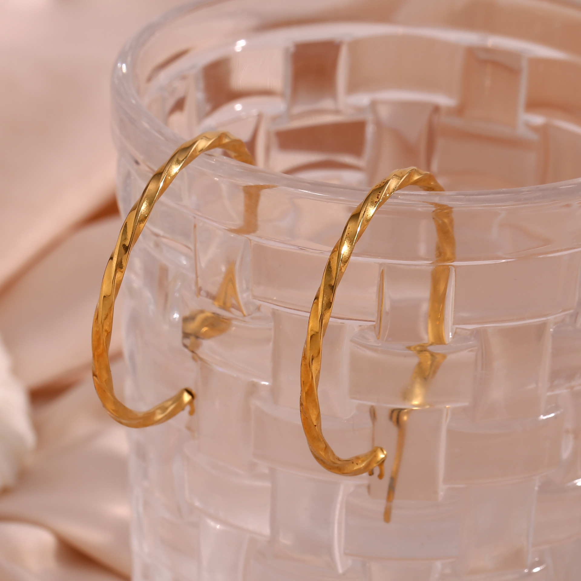 Stainless Steel Square Thread Twist Earrings