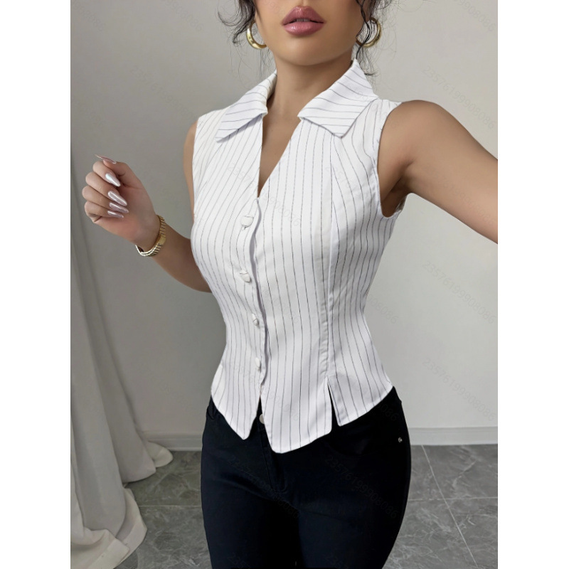 スポット外国貿易アマゾン独立ステーションクロスボーダーヨーロッパとアメリカの服夏フレンチエレガントストライププリントエレガントシャツ|undefined