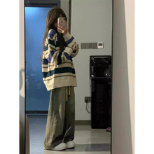 慵懒风条纹毛衣女秋冬新款日系复古小个子软糯套头针织衫上衣