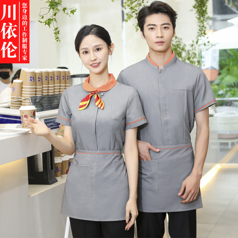 Waiter work clothes short sleeve women's catering hot pot restaurant restaurant clothing Chinese style hotel restaurant summer top women