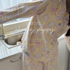 巻き毛の子犬のパジャマの女性の春秋の新型のレースの長袖のinsの日系のかわいい学生の部屋の服のスーツは外で着ます。