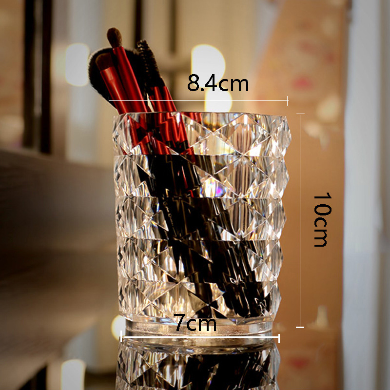 Diamante patrón maquillaje cepillo tubo de almacenamiento de escritorio transparente maquillaje ceja lápiz cepillo cubo papelería sostenedor de la pluma cepillo de cejas sombra de ojos caja del cepillo