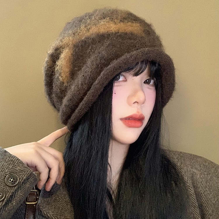韩系甜酷时尚百搭帽子女加厚蝴蝶结堆堆帽秋冬休闲防风保暖毛线帽|undefined