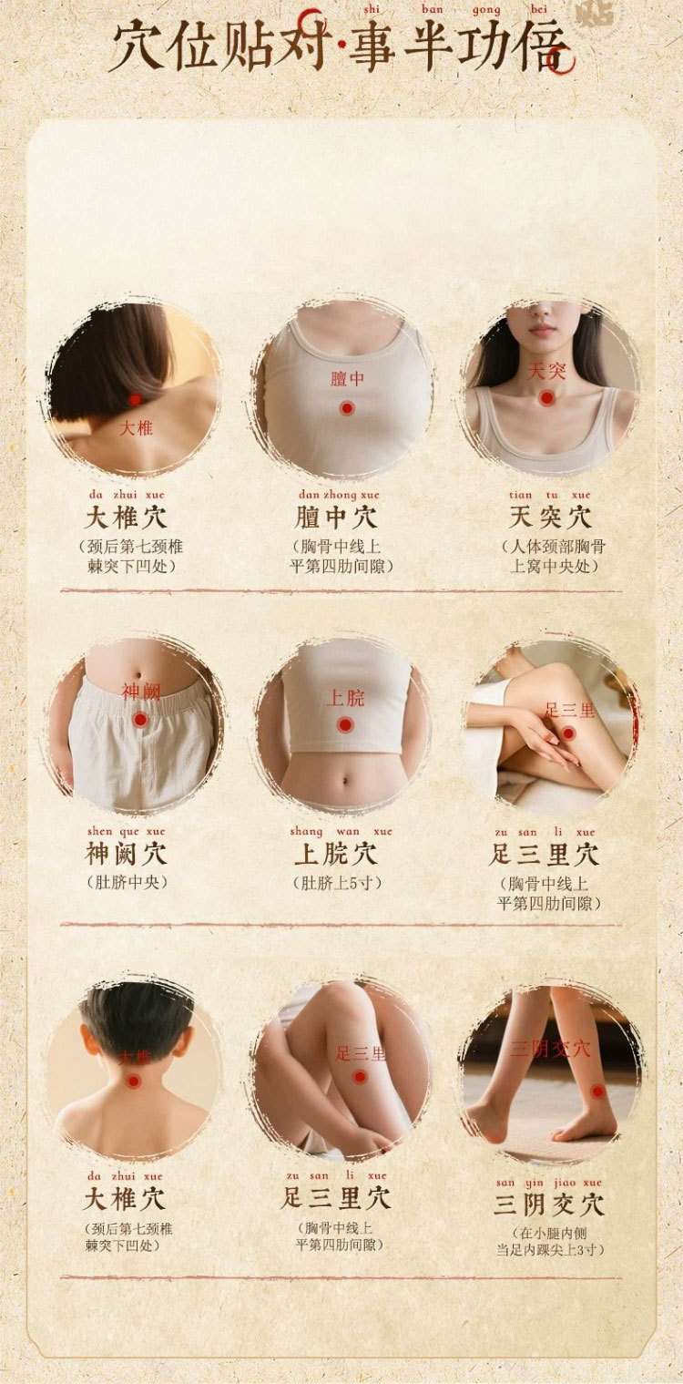Moxa Heat Therapy Patch Ai Cao 艾草 Warming Topical Patch for Hands Feet Knees Waist Neck and Navel in use