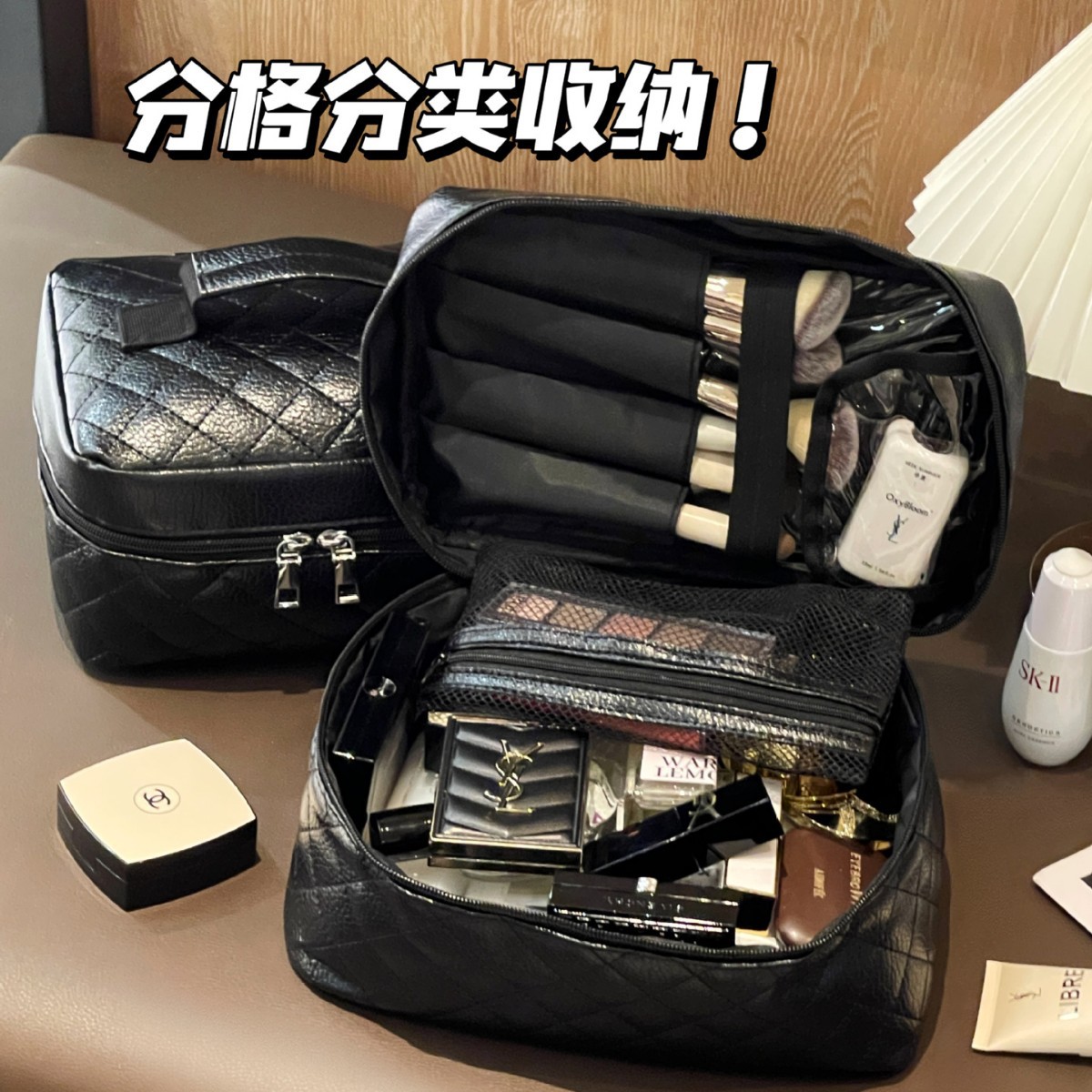 Bolsa de maquillaje de viaje de gran capacidad portátil bolsa de limpieza de diamante bolsa de maquillaje bolsa de almacenamiento pequeña fragancia portátil para salir de alta calidad