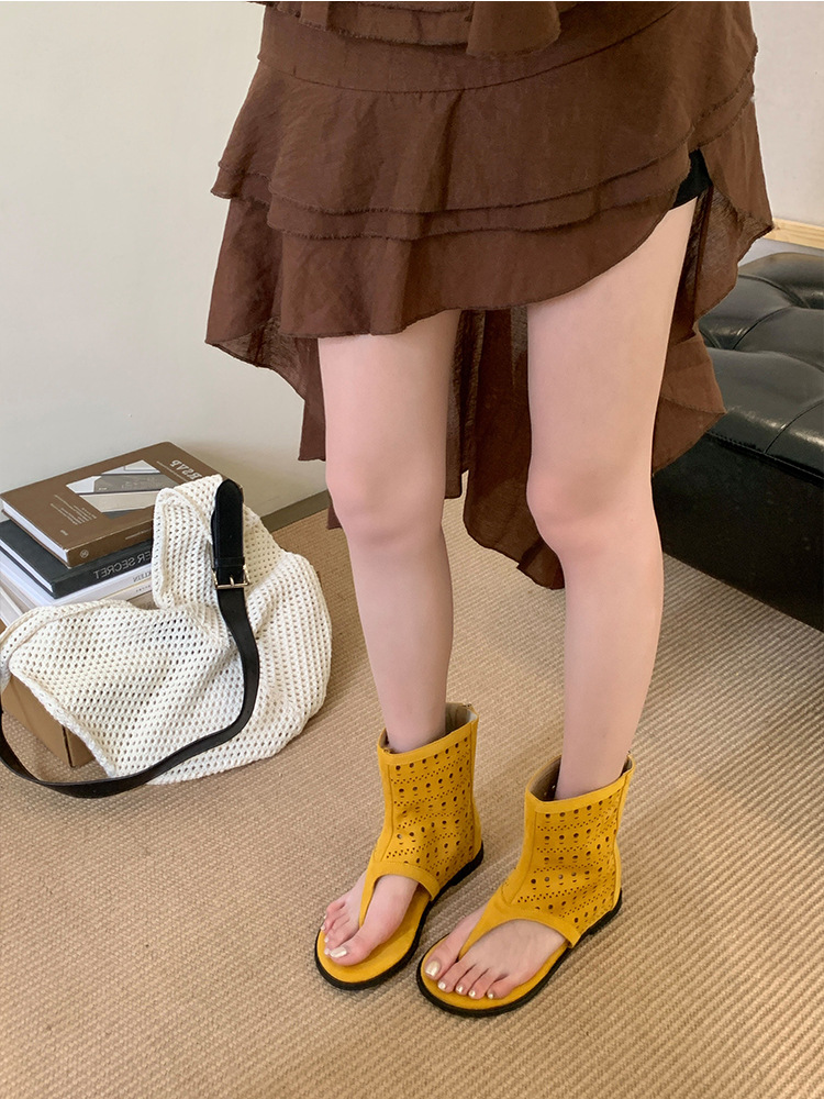 French-style Flat Thong Sandals Breathable Roman Sandals Women_voghion.com
