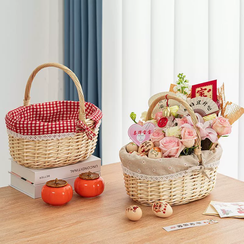 Корзина для беременных с цветочным узором, плетеная корзина из ивы ручной работы в форме полнолуния, популярная корзина для яиц, соткана из ротанга.