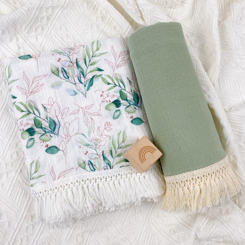 Eurasian new children's pure cotton embroidered fringe blanket baby gauze packing blanket swaddling blanket infant stroller cover blanket summer