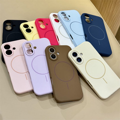 iPhone17promax対応 液体シリコン製 細いリング付き マグネット式 Apple16 シンプル 無地 耐衝撃 スマホケース 15