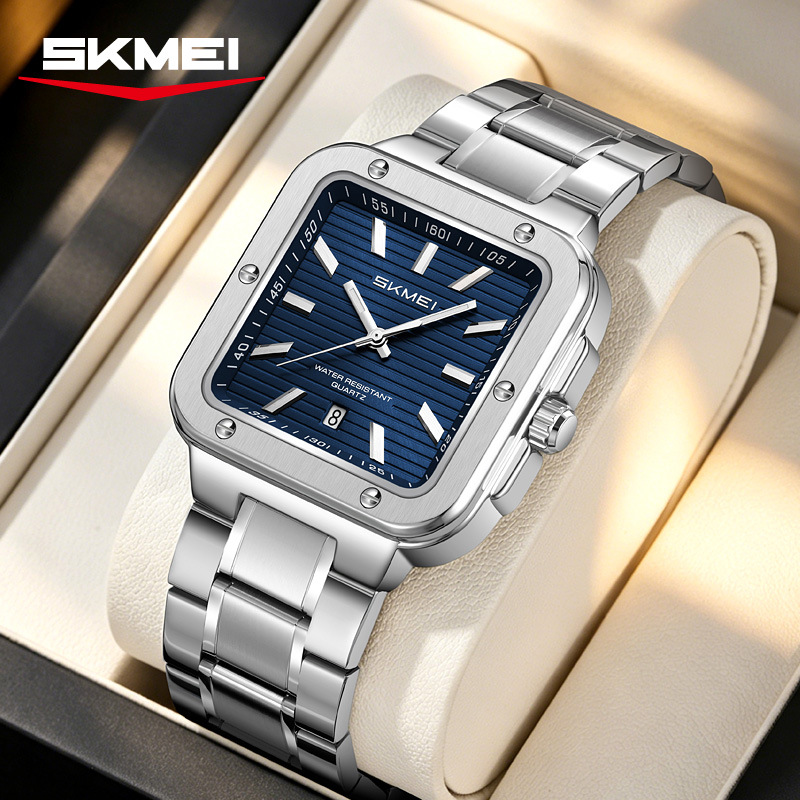 Momento de acero inoxidable cuadrado relojes de cuarzo calendario impermeable para hombres relojes de negocios comercio exterior personalizado spot transfronterizo