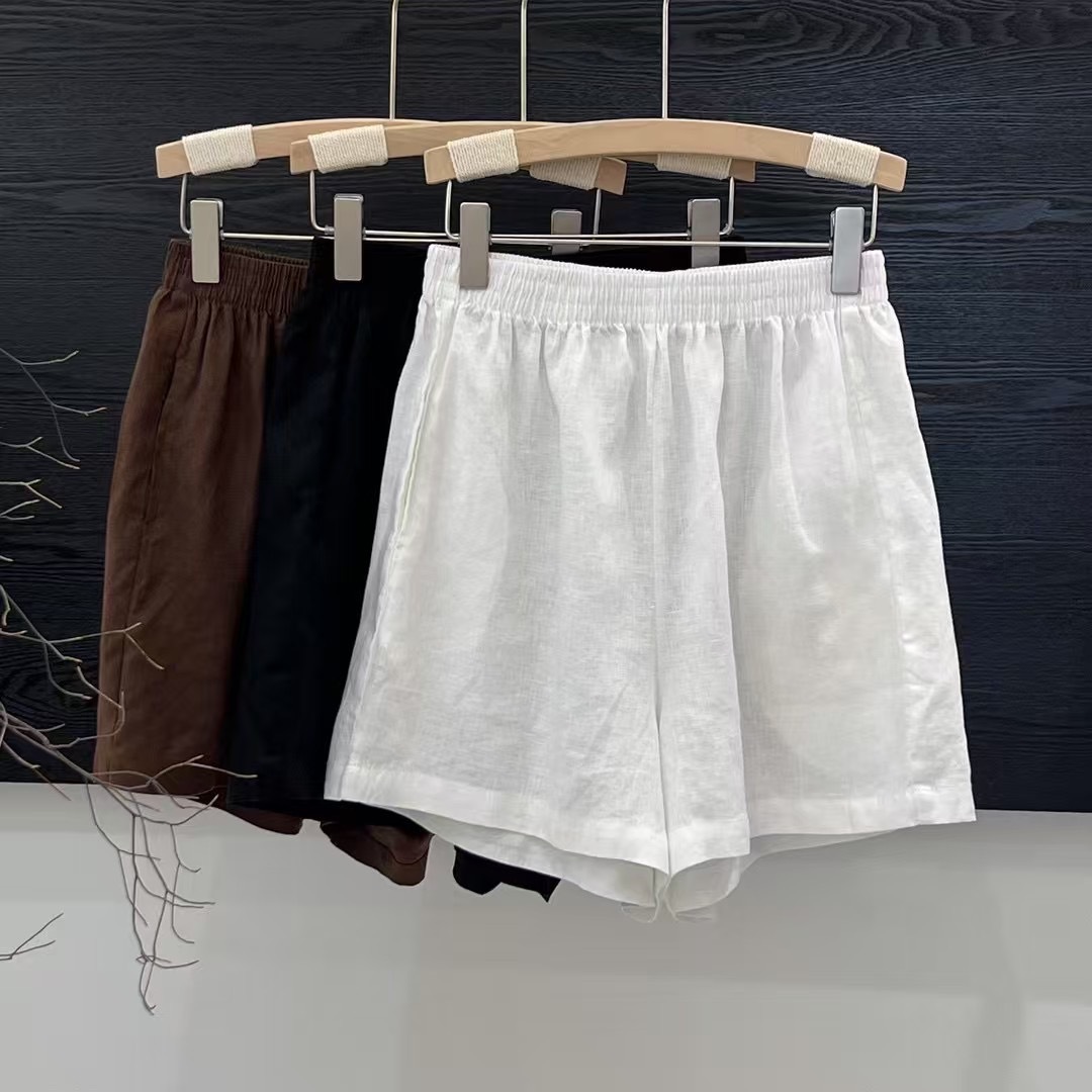 A Must-Have for Summer! Elastic Waist Loose Slimming Look Linen Shorts Hot Pants for Women Summer