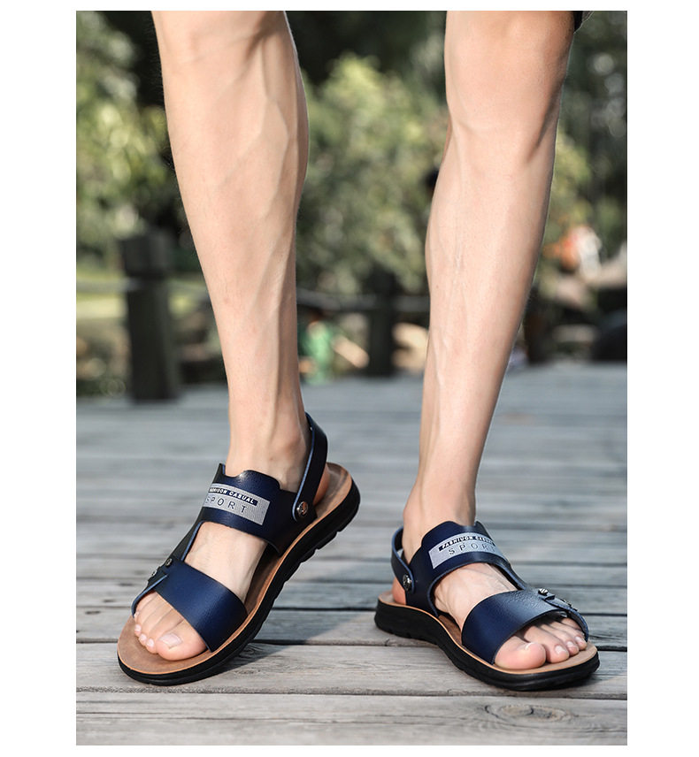 Dép sandal nam hở ngón kiểu mới, quai khóa, đi biển và đi chơi hằng ngày — Màu xanh lam, Màu xám, Đen toàn bộ, Đỏ rượu chi tiết 14