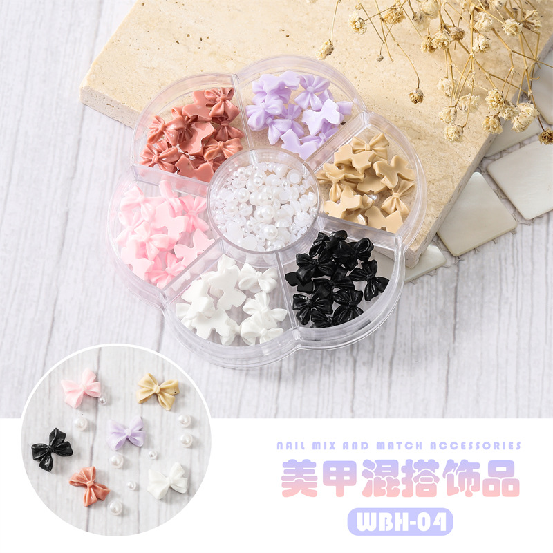 Venta al por mayor joyería de uñas arco Aurora oso mariposa rhinestone perla mixta conjunto caja decoración de uñas accesorios de diamantes