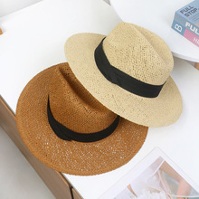 夏季帽子男巴拿马平檐遮阳帽手工拉菲草沙滩度假防晒现货草帽批发