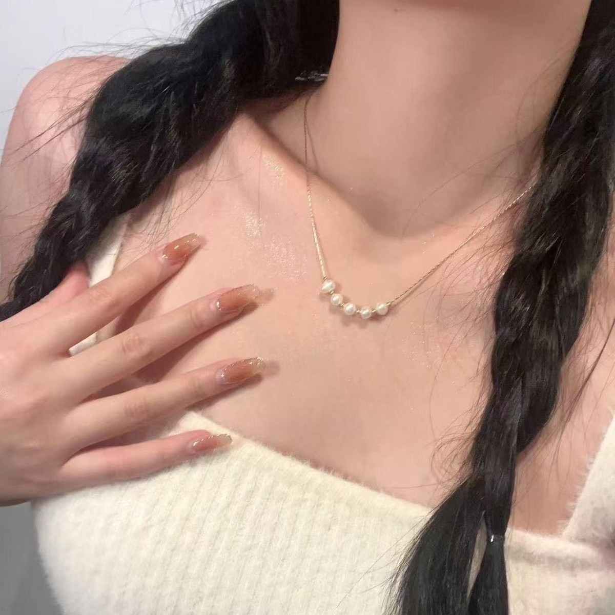 日韩ins气质仿珍珠锁骨链 气质百搭串珠颈链女 甜美清新短款项链