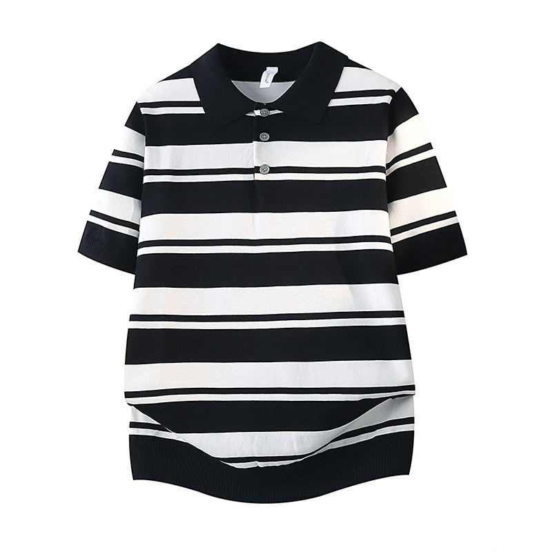 Polo camiseta de punto camiseta de manga corta hombre con solapa rayas viejas camisetas de hielo de negocios de verano fábrica transfronteriza al por mayor
