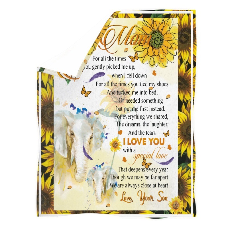 Foreign Trade New Sunflower Rose Mother and Child Elephant Giraffe Pattern Holiday Printed Bed Blanket Can Be Designed