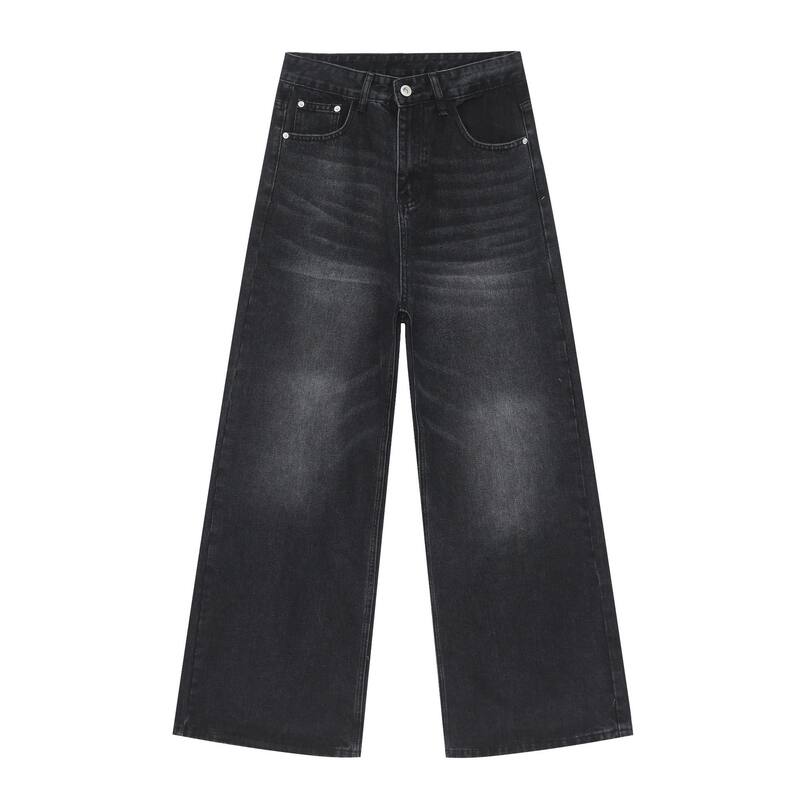 Quần jean nam ống rộng giặt nước phong cách Hàn, cạp vừa lưng thẳng — Denim đen, Màu đen, Ngụy trang màu mơ, Xanh lam cổ điển