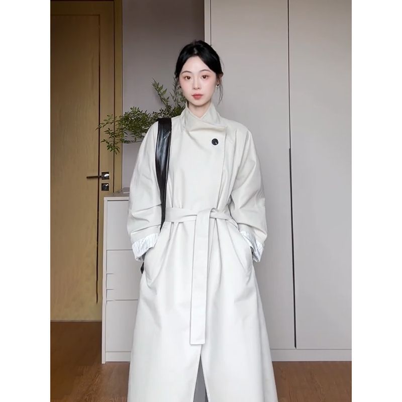 米白色风衣外套女春秋新款韩版感超好看中长款大衣小个子|undefined