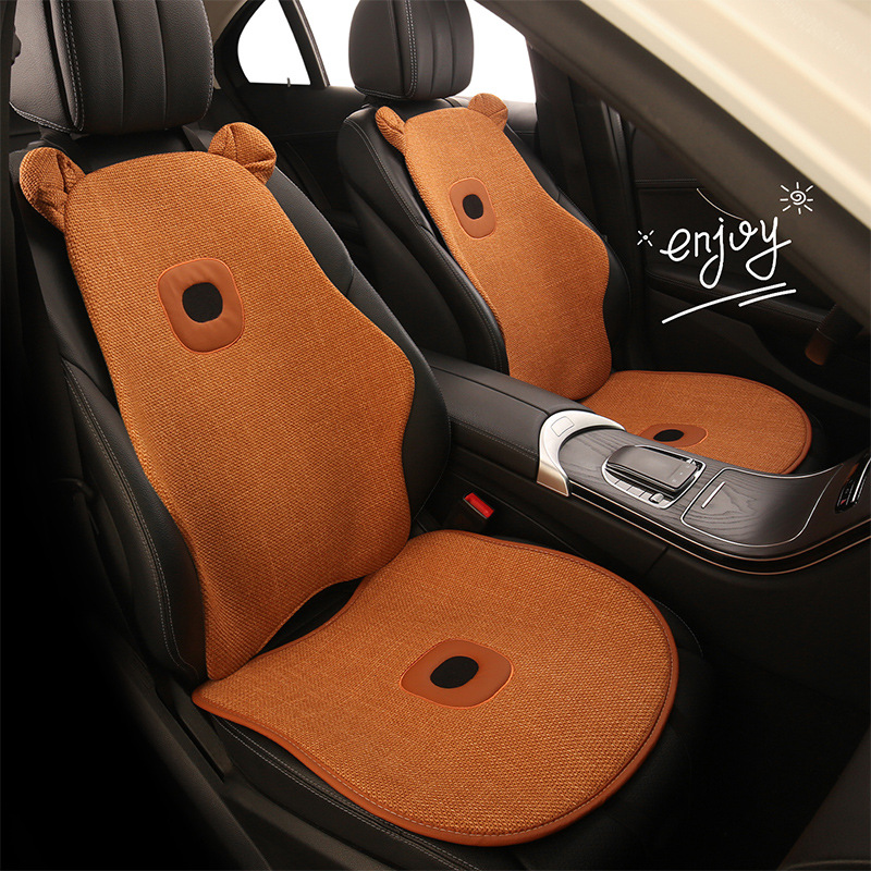 小熊卡通可爱女棉麻四季汽车坐垫适用于起亚EV5索奈焕驰K3智跑k5