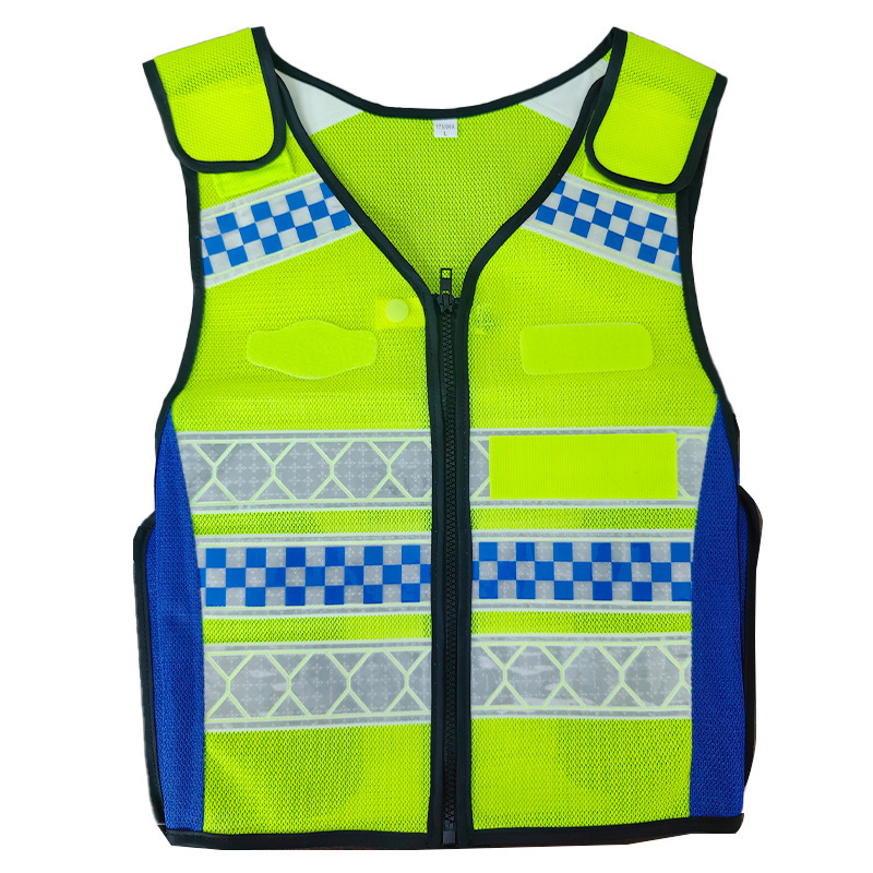 Summer short breathable mesh yellow blue traffic high-speed toll station reflective vest safety vest