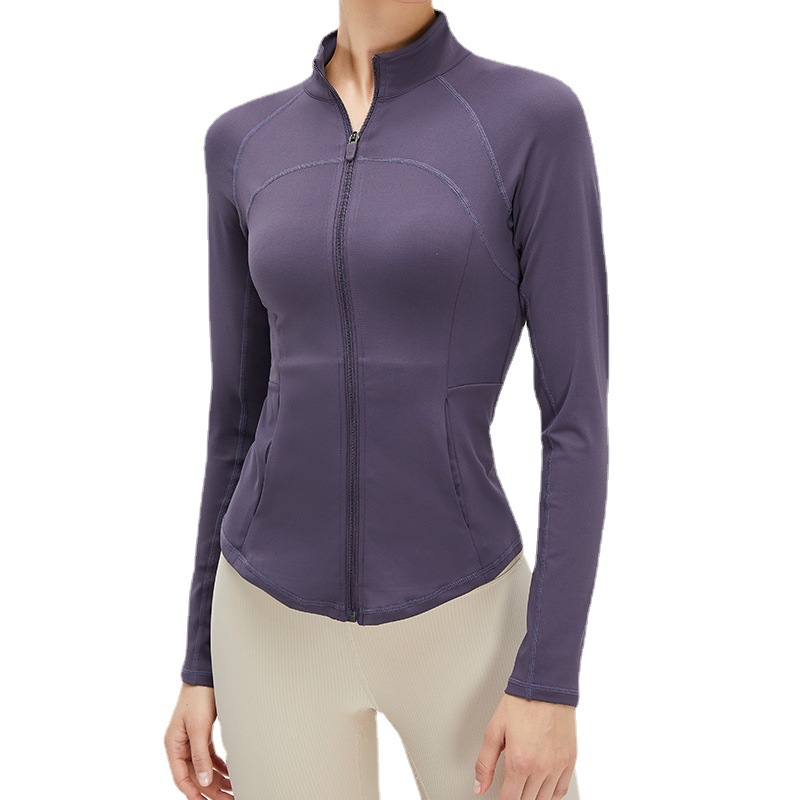 Cruz-frontera nueva ropa de Yoga de las mujeres del collar de pie superior nude cremallera fitness cardigan al aire libre manga larga chaqueta de yoga