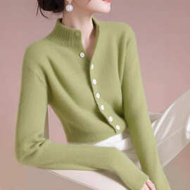 绿色小清新软糯针织开衫女秋冬新款别致内搭毛衣慵懒长袖打底上衣