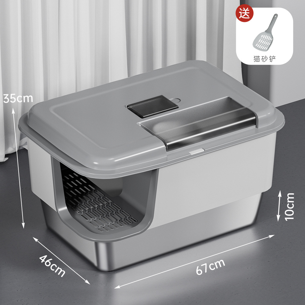 Pasillo tipo lavabo de arena para gatos de acero inoxidable de gran tamaño semicerrado inodoro para gatos anti-exterior para artículos de mascotas