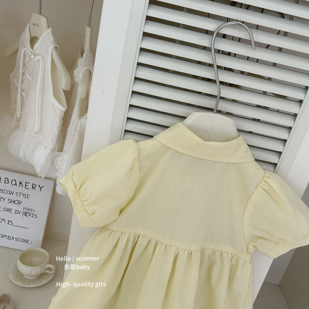 [Le En baby] Vestido amarillo de alta gama de la marca de verano para niñas Vestido de princesa de solapa de moda occidental