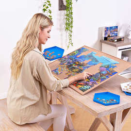 竹制画画板支架懒人可调节护颈椎儿童拼图收纳架木质画画板支架