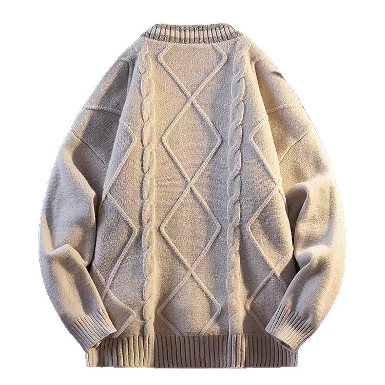 2025 otoño y invierno nuevo pequeño jacquard cornisa de moda cardigan suéter hombre moda casual versátil suelto color contrastante