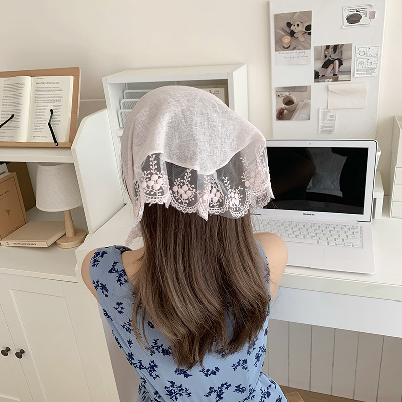 Bufanda de seda, diadema, mujer francesa, nuevo estilo, bufanda decorativa para el cuello, bufanda triangular de encaje, pañuelo en la cabeza, serpentina de estilo pastoral