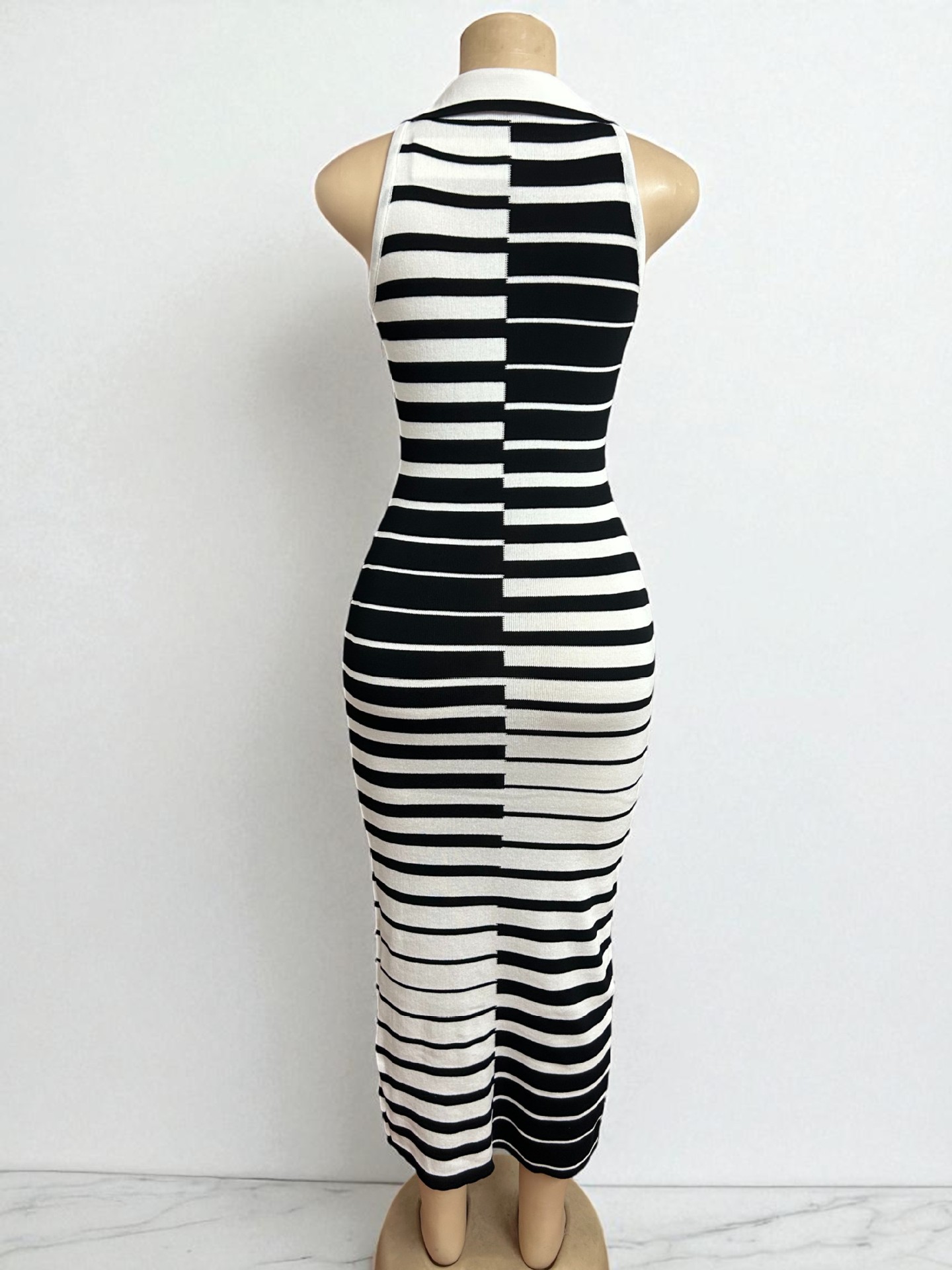 GraceChic 2025 Nuovo vestito estivo in maglia a righe bianche e nere per le donne taglie forti transfrontaliere Commercio estero africano da donna_voghion.com