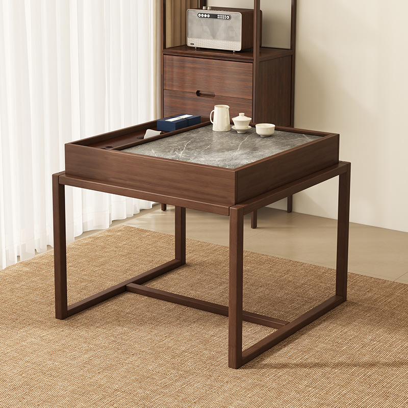 Mesa de té de madera sólida del balcón, nueva mesa cuadrada china, mesa casera simple, mesa de té cuadrada Zen casual