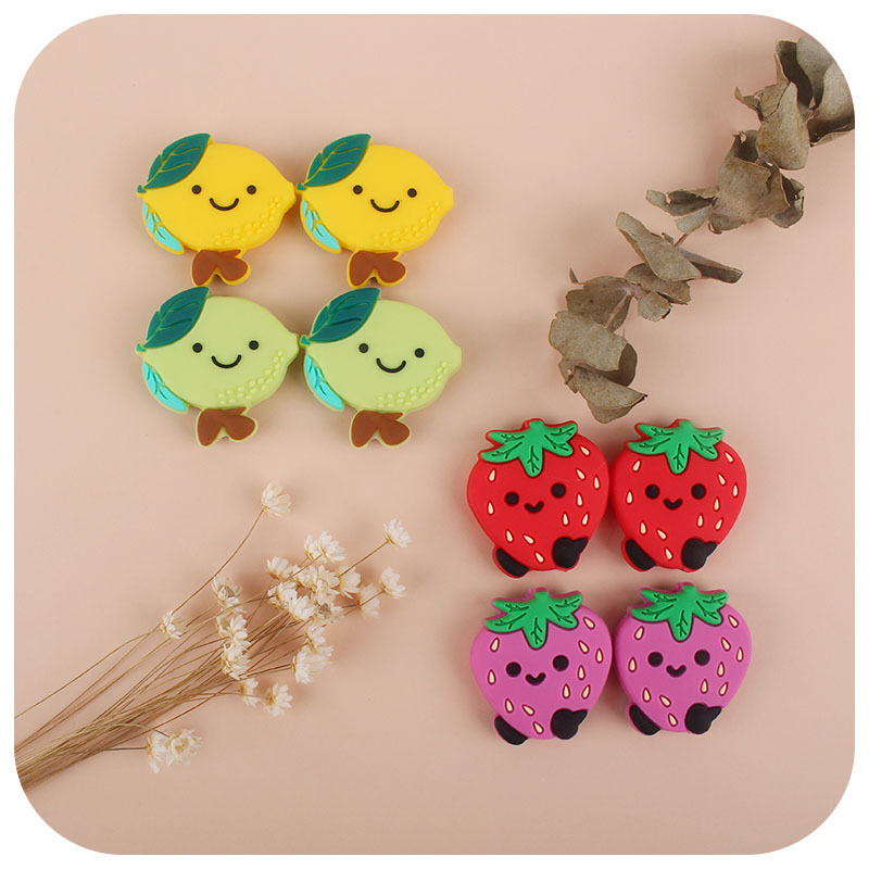 Fábrica directa de calidad alimentaria de silicona fruta fresa limón mordedor perlas DIY accesorios de la joyería bebé molar perlas