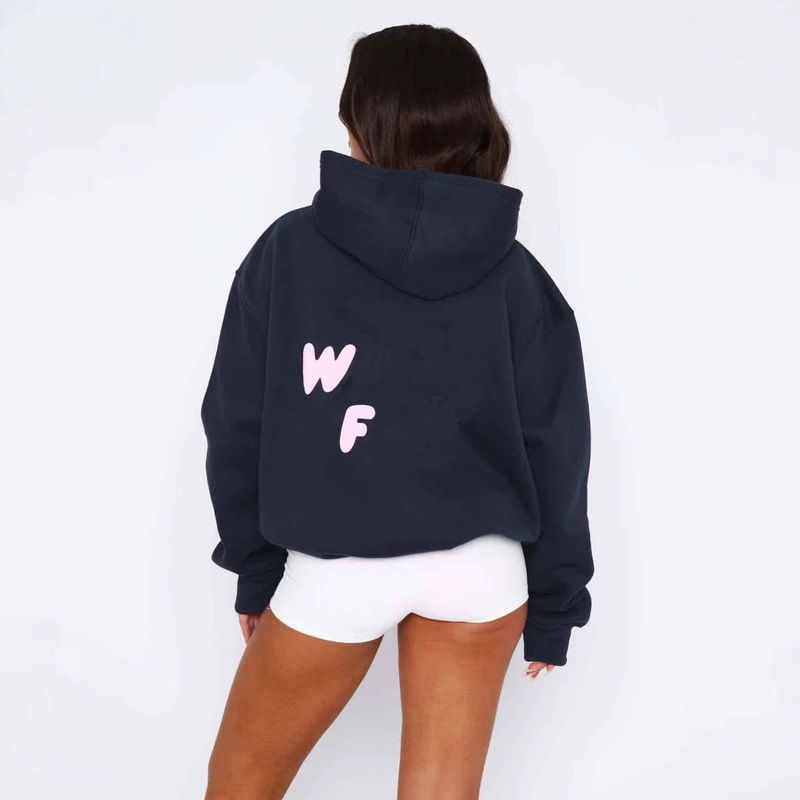 European and American Cross-Border Autumn and Winter New Fashion Sports Logo Loose Hooded Fleece-Lined Thickeneded Cotton Blended Long-Sleeved Sweatshirt for Women