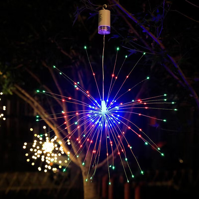 Fireworks Lights Hanging Silver Wire Copper Wire Lights Led Fairy Lights Outdoor Waterproof Christmas Starburst Light String Decoration Party