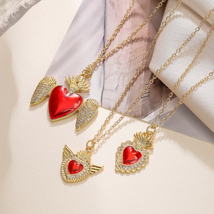 Australian ancient European and American fashion personality copper gold plated zircon love pendant necklace female INS niche retro clavicle chain