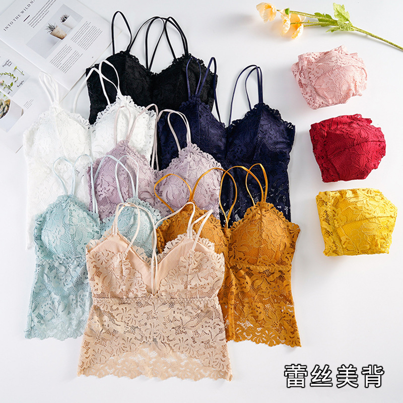 Shake 8 Tone Live Broadcast New Dovetail Lace Beautiful Back Wrapped Chest Girl Sexy Sling Strap Long Vest Bra Underwear Women