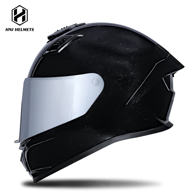 Helmet Full Helmet, Universal Motosiklet kaskı (dəbilqə) - 607-bright-black-transparent-visor-silver-plated-visor-s