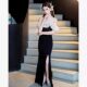 Black Girl's Dress Piano Test Grade Violin Playing Long Children's Dress Temperament Host Dress