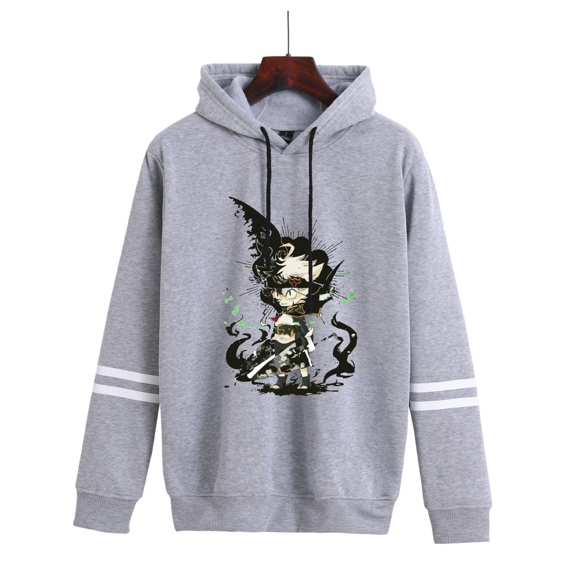 Sudadera con capucha con estampado periférico de trébol de cuatro hojas negro de anime suéter suelto casual transfronterizo