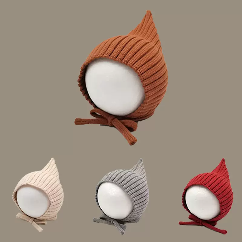 儿童帽子冬季女男宝宝针织精灵帽时尚保暖尖顶帽婴儿护耳毛线帽子